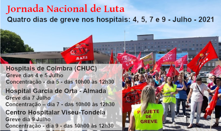 Jornada Nacional de Luta quatro dias de greve nos hospitais 4 5 7 e 9 Julho 2021